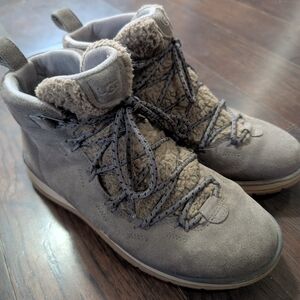 UGG Gray and Tan Suede Boots with Cozy Lining